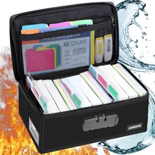 JUNDUN Index Card Holder with Lock,Collapsible Fireproof Index Card Box fits 1200 4x6-Inch Flash Cards - Business, Recipe, or Note Card Storage Boxes - Black - View 1