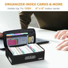 JUNDUN Index Card Holder with Lock,Collapsible Fireproof Index Card Box fits 1200 4x6-Inch Flash Cards - Business, Recipe, or Note Card Storage Boxes - Black - View 2