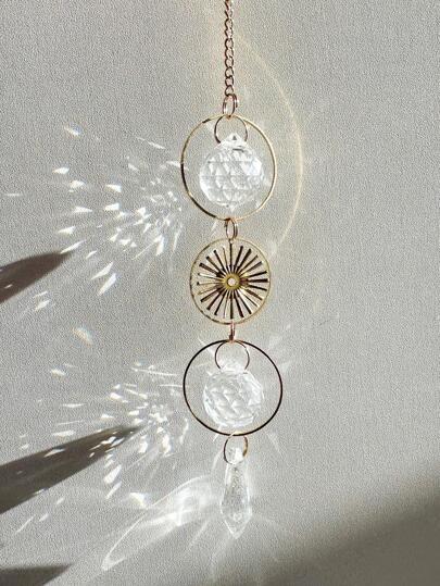 1pc/3pcs Set Artificial Crystal Suncatcher, Copper Ring Planet & Water Drop Combination Hanging Decor