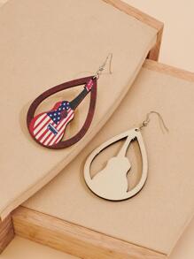 Phong Cách Bohemian Hoa Kỳ Cờ Thiết Kế Hình Cây Đàn Guitar Trang Trí Gỗ Bông Tai Nữ - Nhiều màu - Xem 3