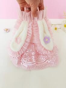 1 Miếng Màu hồng Lông Hai lớp Dày lên Mùa Đông Thú cưng Váy công chúa áo Với Tai thỏ , Thích hợp Đối với Mèo Và Chó In Thời tiết lạnh - Hồng - Xem 1