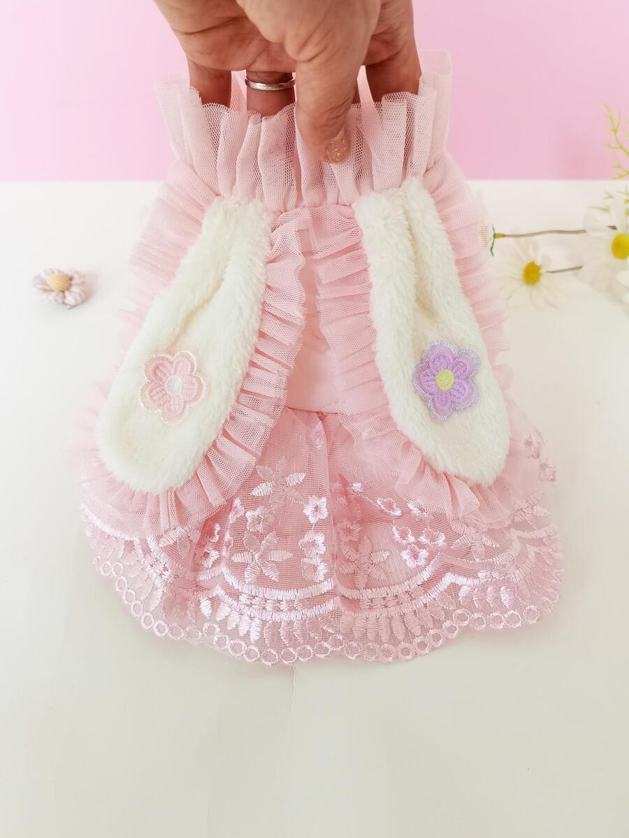 1 Miếng Màu hồng Lông Hai lớp Dày lên Mùa Đông Thú cưng Váy công chúa áo Với Tai thỏ , Thích hợp Đối với Mèo Và Chó In Thời tiết lạnh - Hồng - Xem 1