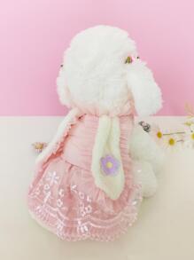 1 Miếng Màu hồng Lông Hai lớp Dày lên Mùa Đông Thú cưng Váy công chúa áo Với Tai thỏ , Thích hợp Đối với Mèo Và Chó In Thời tiết lạnh - Hồng - Xem 2