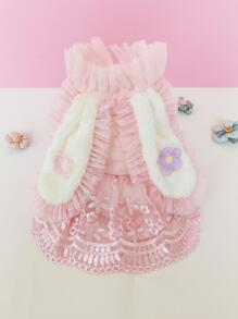 1 Miếng Màu hồng Lông Hai lớp Dày lên Mùa Đông Thú cưng Váy công chúa áo Với Tai thỏ , Thích hợp Đối với Mèo Và Chó In Thời tiết lạnh - Hồng - Xem 3