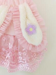 1 Miếng Màu hồng Lông Hai lớp Dày lên Mùa Đông Thú cưng Váy công chúa áo Với Tai thỏ , Thích hợp Đối với Mèo Và Chó In Thời tiết lạnh - Hồng - Xem 6