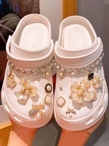 14入組女士DIY卡通3D人造珍珠花鞋夾子適用於洞鞋時尚配件