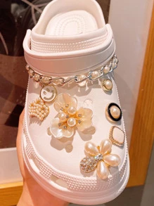 14入組女士DIY卡通3D人造珍珠花鞋夾子適用於洞鞋時尚配件