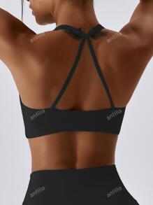 Solid Halter Neck Sports Bra