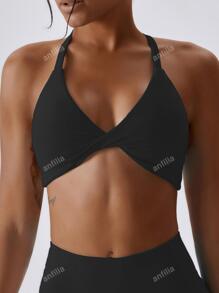 Solid Halter Neck Sports Bra