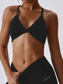 Solid Halter Neck Sports Bra