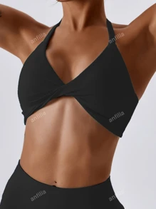 Solid Halter Neck Sports Bra