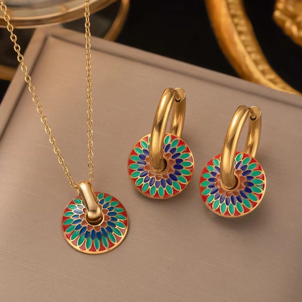Collane Set orecchini come A delicato regalo per mamma , amante O europeo & americano vintage crisantemo motivo dipinto , di alta qualità sentimento , acciaio al titanio non-fading Set gioielli per donne