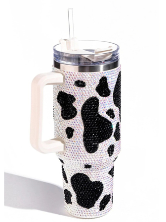 Black Rhinestone Cow Print 40oz Tumbler Back To School