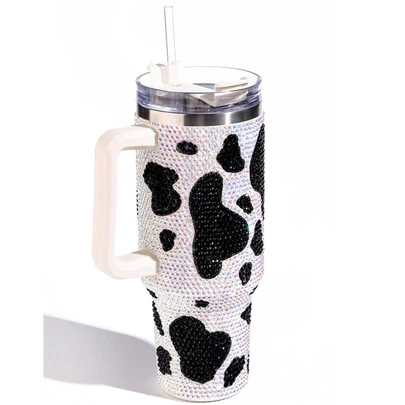 Cốc thủy tinh 40oz in hình con bò bằng đá đen Trở lại trường học