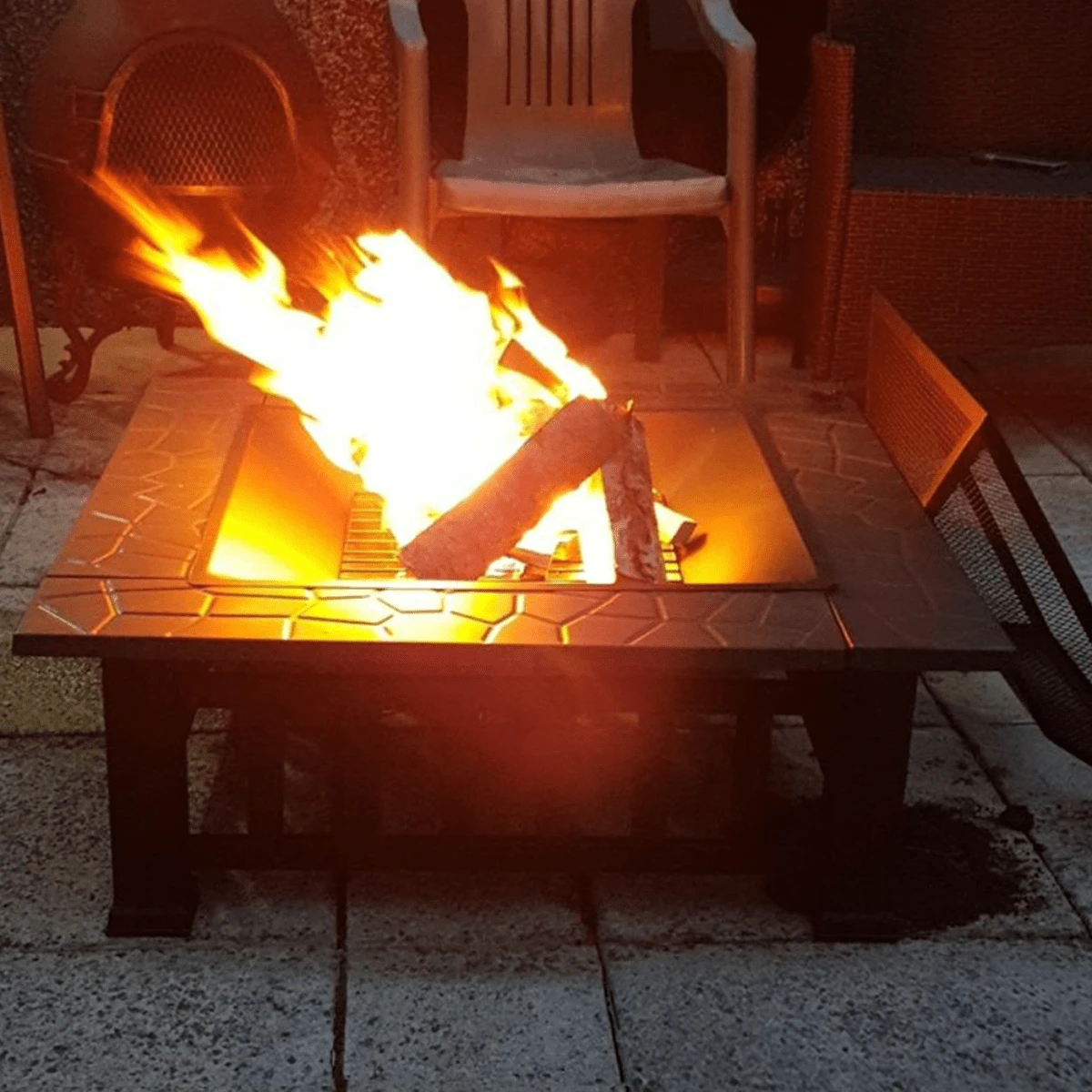32'' Outdoor Square Fire Pit Metal Garden Stove Brazier For Outdoor ...