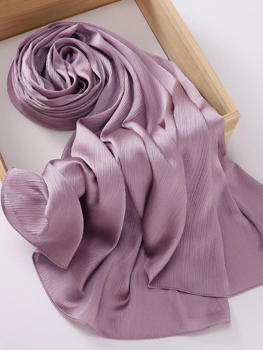 1pc Pleated Satin Headscarf, Women Scarf Accessory - Dusty Purple - View 1
