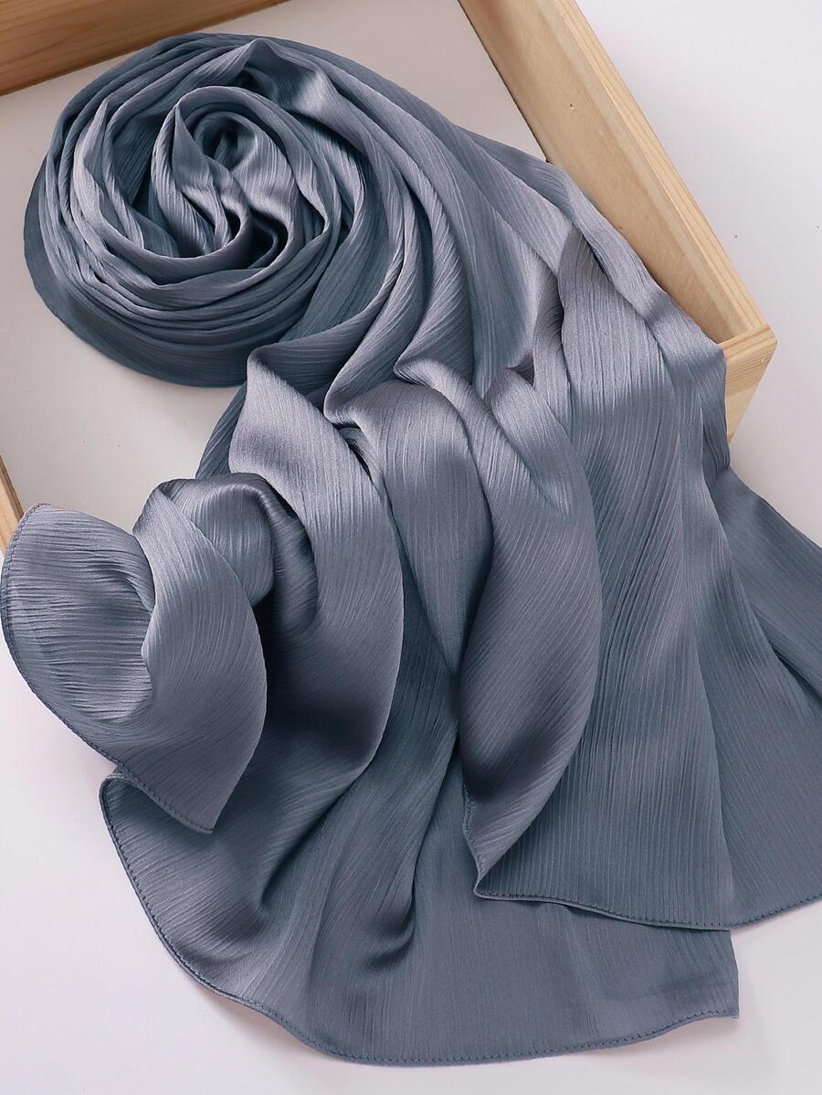 1pc Elegant Pleated Satin Headscarf/Neckerchief For Women - Dusty Blue - View 1