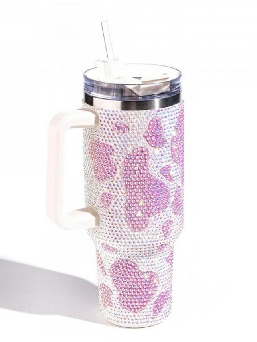 Vaso rosado 40oz con diamante de imitación , rosado con estampado de vaca - Rosa - Ver 1