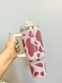 Vaso rosado 40oz con diamante de imitación , rosado con estampado de vaca - Rosa - Ver 2