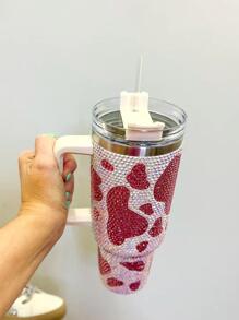 Vaso rosado 40oz con diamante de imitación , rosado con estampado de vaca - Rosa - Ver 3