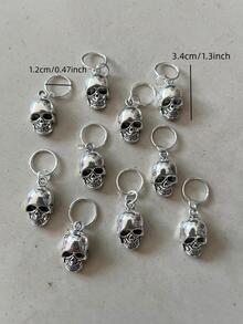 10 chiếc dây buộc tóc/nhẫn bím tóc hình đầu lâu cực ngầu - Bạc - Xem 3