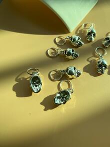 10 chiếc dây buộc tóc/nhẫn bím tóc hình đầu lâu cực ngầu - Bạc - Xem 2