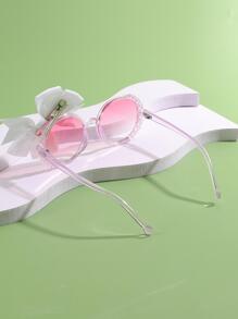 1雙女孩人造珍珠裝飾圓框波西m亞太陽眼鏡&1入組蝴蝶結裝飾髮夾適用於日常生活 - 粉色 - 查看 5
