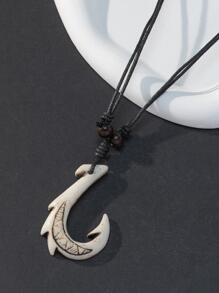 1pc Men's Simple Classic Vintage Fish Hook Pendant Elastic Woven Necklace - Multicolor - View 1