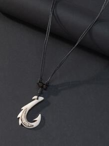 1pc Men's Simple Classic Vintage Fish Hook Pendant Elastic Woven Necklace - Multicolor - View 2