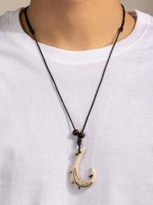 1pc Men's Simple Classic Vintage Fish Hook Pendant Elastic Woven Necklace - Multicolor - View 4