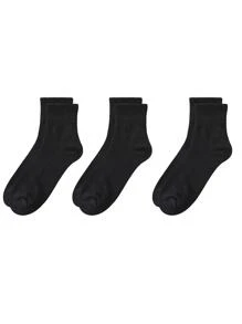 Hombres 3 pares Calcetines de tripulación unicolor - Negro - Ver 1