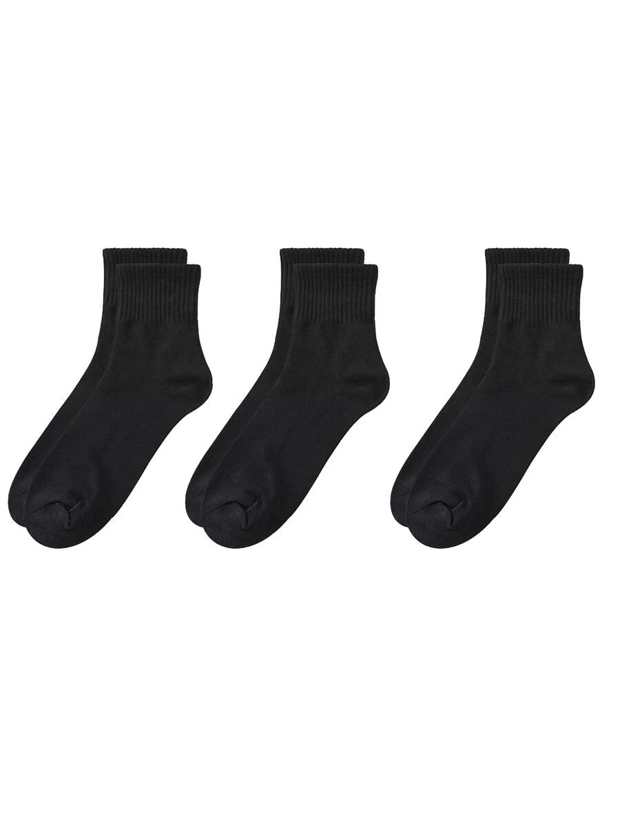 Hombres 3 pares Calcetines de tripulación unicolor - Negro - Ver 1