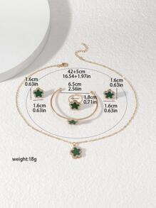 5pcs/set Women's Personalized Light Luxury & Gorgeous Style Jewelry Set With Flower Design, Inlaid With Rhinestone & Cubic Zirconia - Green - View 3