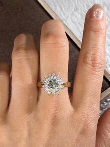 1 件精美锆石向日葵女士戒指，浪漫求婚结婚戒指，时尚女士戒指情人节、妈妈、母亲、母亲节、礼物 - 金黃色 - 查看 2