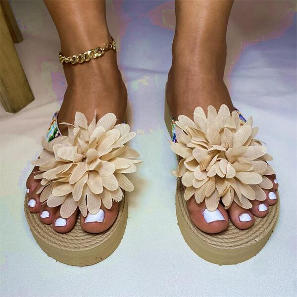 Women Multicolor Flower Decor Flip Flops, Vacation Toe Post Design Slippers For Summer