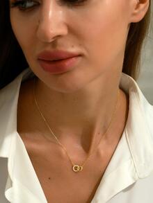 1入組簡約風節日禮物925純銀氧化鋯鑲嵌圓形吊墜項鍊,女士度假日期禮品