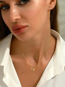 1入組簡約風節日禮物925純銀氧化鋯鑲嵌圓形吊墜項鍊,女士度假日期禮品