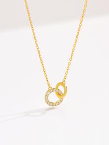 1入組簡約風節日禮物925純銀氧化鋯鑲嵌圓形吊墜項鍊,女士度假日期禮品