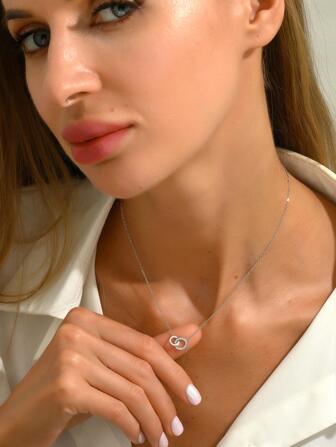A簡約風節日禮物,1入組925 銀鑲嵌圓形吊墜項鍊,理想適用於女士閒暇或者約會場合