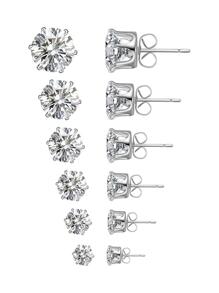 12入組6對透明方形方晶鋯石不銹鋼耳釘,中性3-8mm - 銀色 - 查看 1