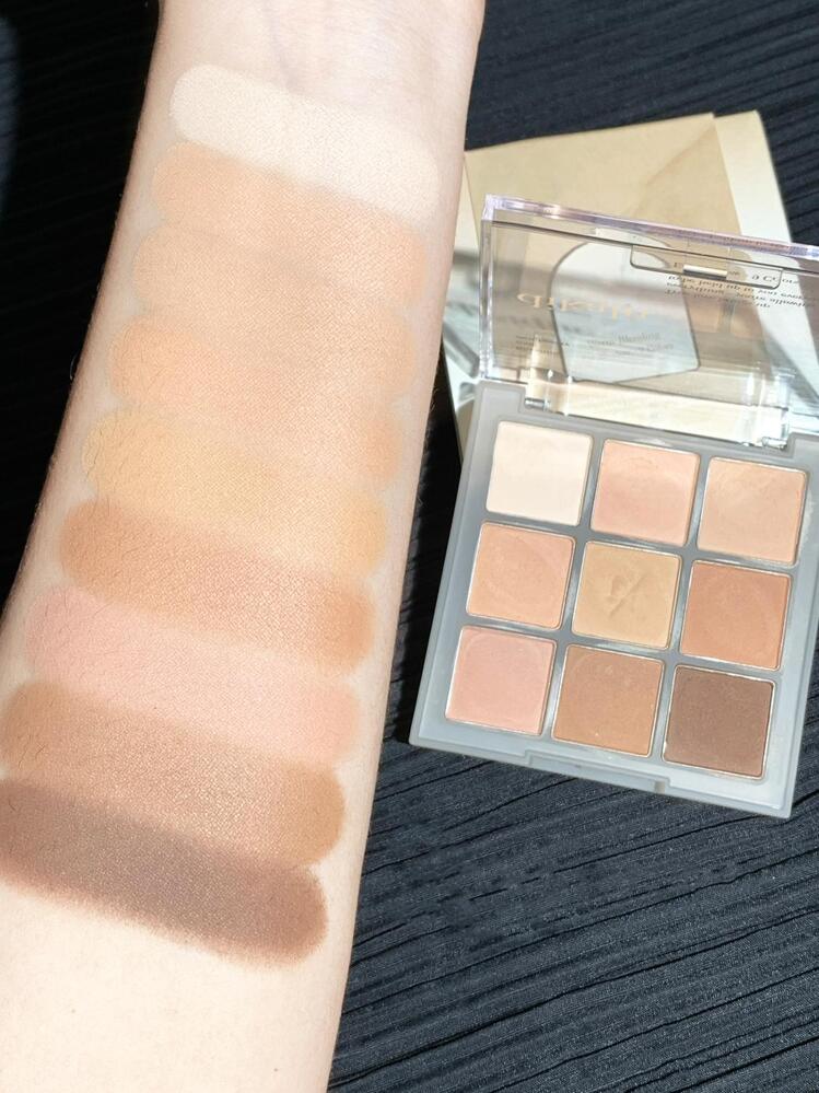 眼影盘，9 色哑光易晕染持久哑光眼影彩妆眼影盘 - 杏色 - 查看 3