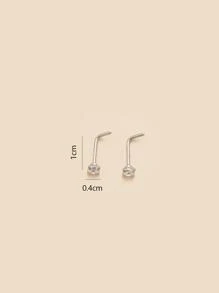 2pcs/1pc Minimalist Geometric Round Zirconia Stainless Steel Nose Ring Nose Stud Party Gift For Women, Please Note There Are Also Single - Silver - View 5