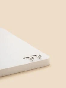 2pcs/1pc Minimalist Geometric Round Zirconia Stainless Steel Nose Ring Nose Stud Party Gift For Women, Please Note There Are Also Single - Silver - View 2