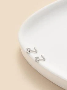 2pcs/1pc Minimalist Geometric Round Zirconia Stainless Steel Nose Ring Nose Stud Party Gift For Women, Please Note There Are Also Single - Silver - View 4