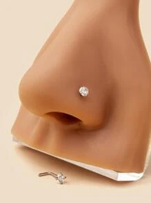 2pcs/1pc Minimalist Geometric Round Zirconia Stainless Steel Nose Ring Nose Stud Party Gift For Women, Please Note There Are Also Single - Silver - View 1