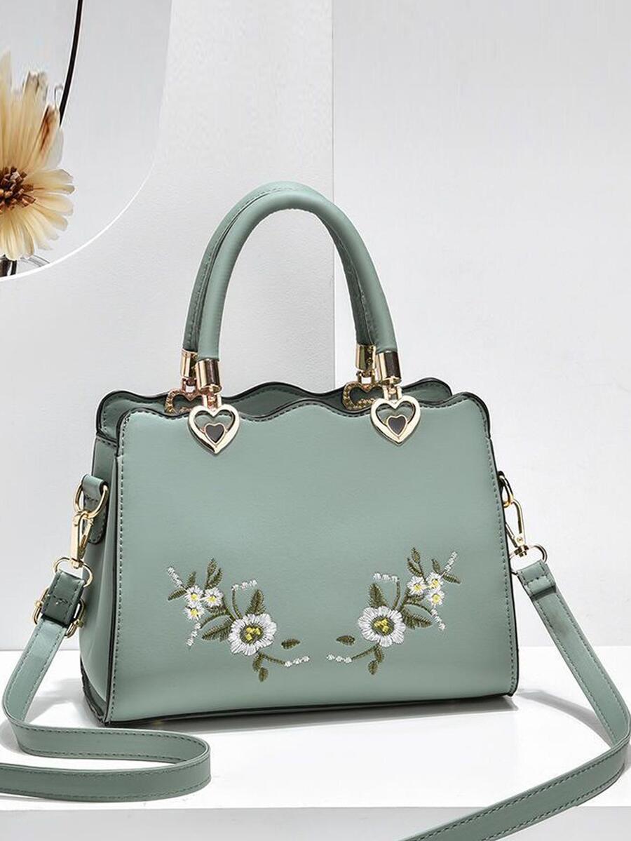 Fashionable Embroidery Ladies' Handbag - Green - View 1