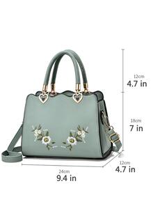 Fashionable Embroidery Ladies' Handbag - Green - View 3