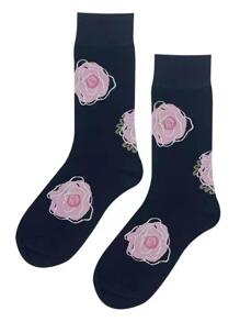 Calcetines de tripulación con estampado floral - Negro - Ver 4