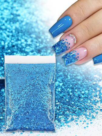 1入組10g藍色美甲粉末狀亮片DIY指甲裝飾