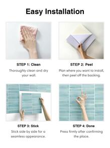 COMMOMY 1/10 Tấm ốp tường tự dính khảm màu xanh nhạt 3d, Gạch lát nhà tắm tuyến tính mờ, Tấm ốp tường bóc và dán, Nhà bếp, Phòng tắm, Giấy dán tường chống nước có thể tháo rời - Màu xanh lam - Xem 8